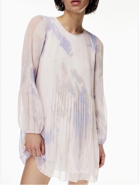 Wilfred Daydreamer Mini Dress Birch/ Soft Iris Marble Print Pleated Long Sleeve